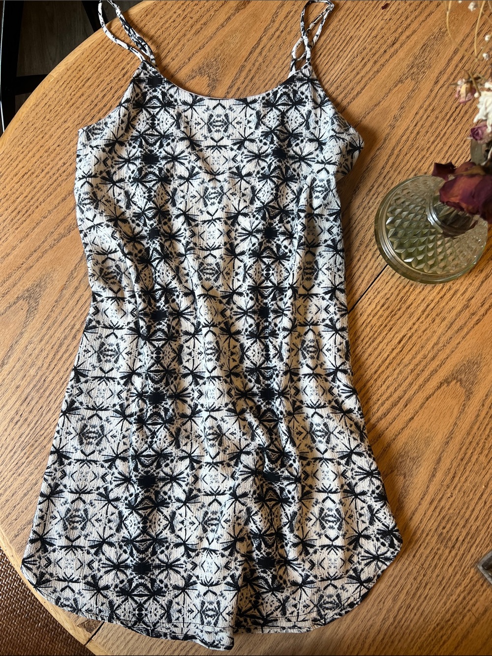 Everly Black & White Printed Spaghetti Strap Women's Dress